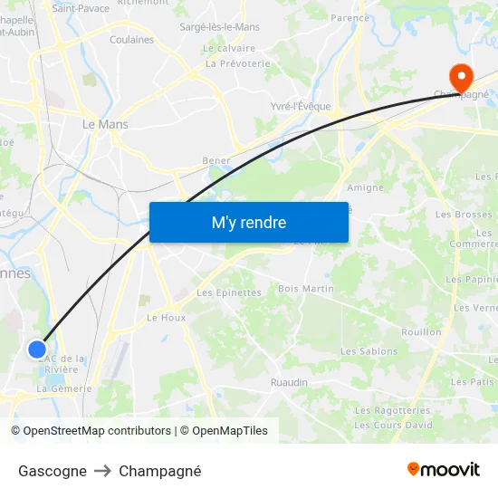 Gascogne to Champagné map