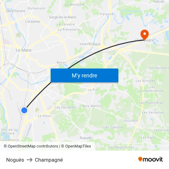 Noguès to Champagné map