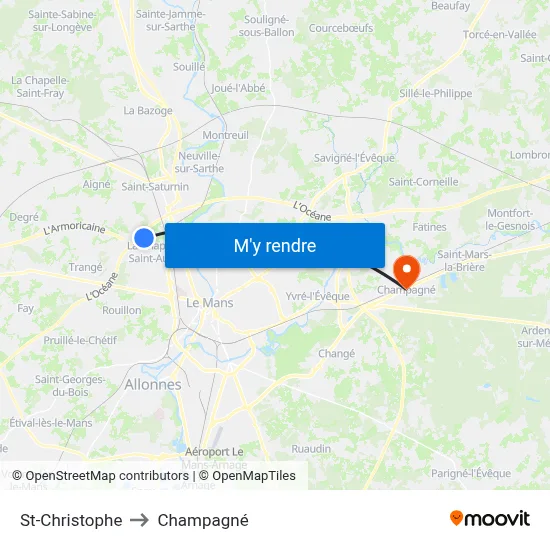 St-Christophe to Champagné map