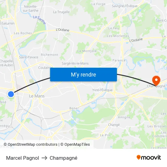 Marcel Pagnol to Champagné map