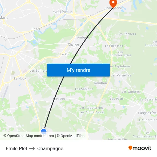 Émile Plet to Champagné map