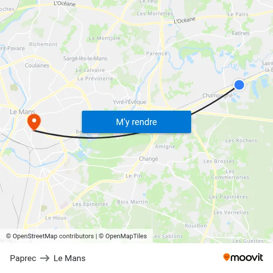 Paprec to Le Mans map