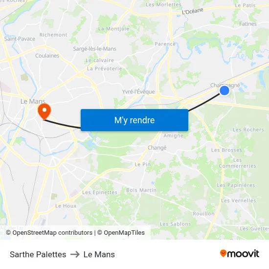 Sarthe Palettes to Le Mans map