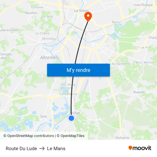 Route Du Lude to Le Mans map