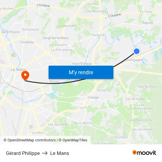 Gérard Philippe to Le Mans map