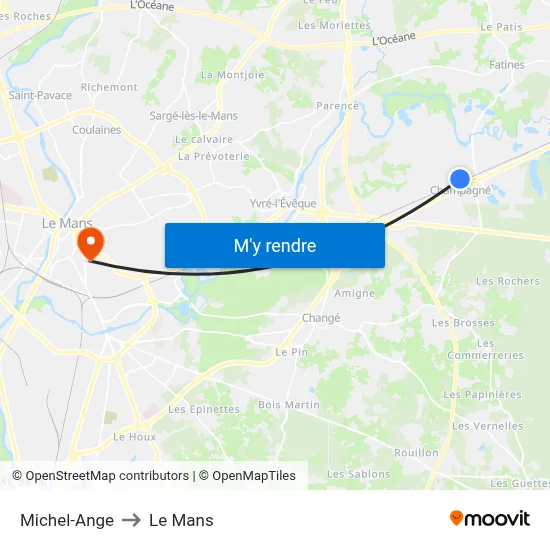 Michel-Ange to Le Mans map