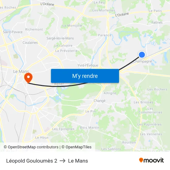 Léopold Gouloumès 2 to Le Mans map