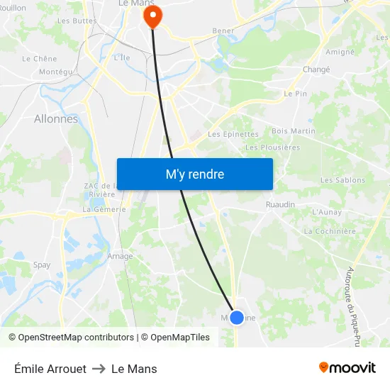 Émile Arrouet to Le Mans map