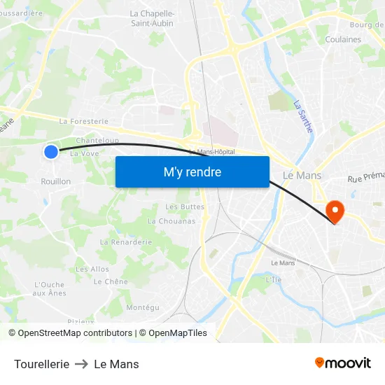 Tourellerie to Le Mans map