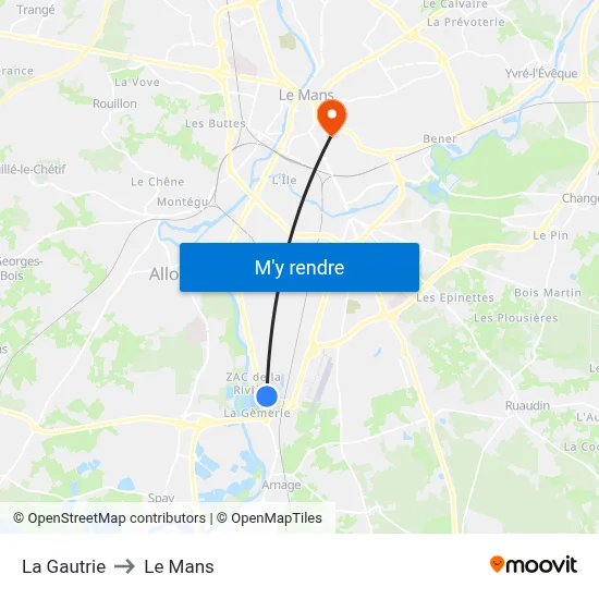 La Gautrie to Le Mans map