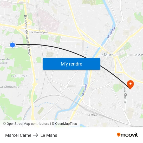 Marcel Carné to Le Mans map