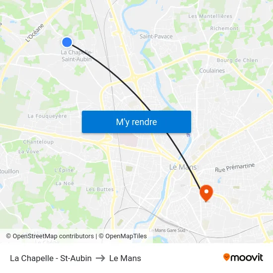 La Chapelle - St-Aubin to Le Mans map