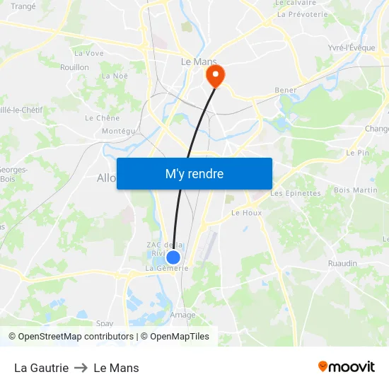 La Gautrie to Le Mans map