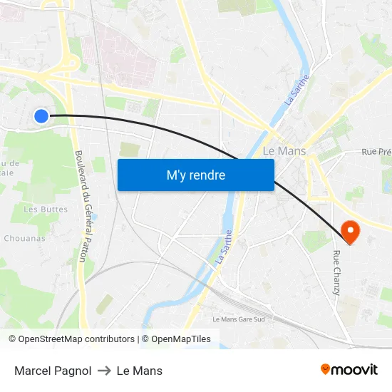 Marcel Pagnol to Le Mans map