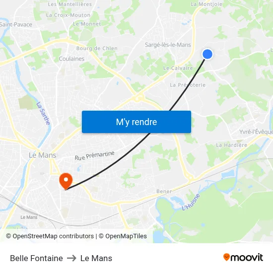 Belle Fontaine to Le Mans map