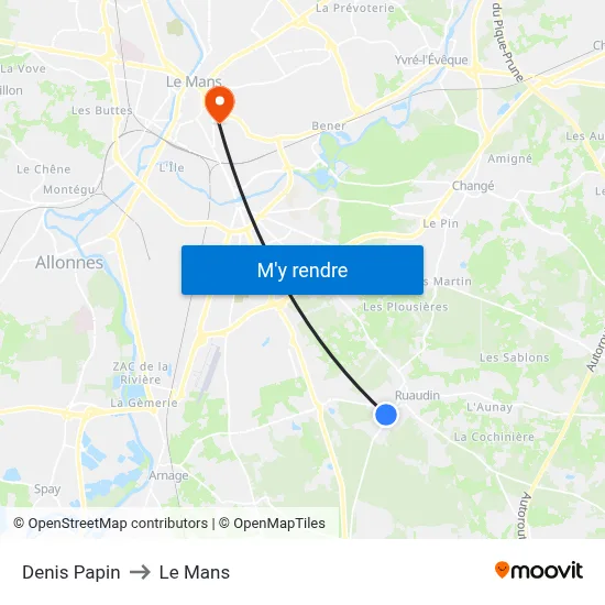 Denis Papin to Le Mans map