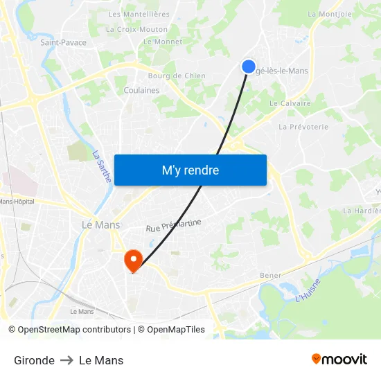 Gironde to Le Mans map