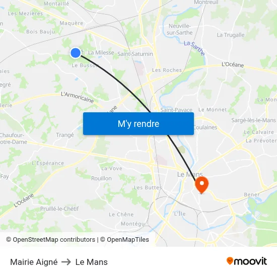 Mairie Aigné to Le Mans map