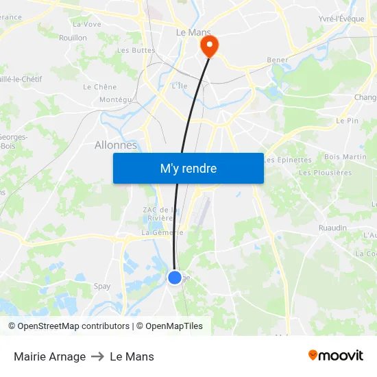 Mairie Arnage to Le Mans map