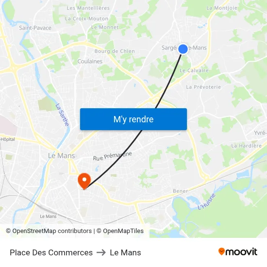 Place Des Commerces to Le Mans map