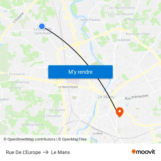 Rue De L'Europe to Le Mans map