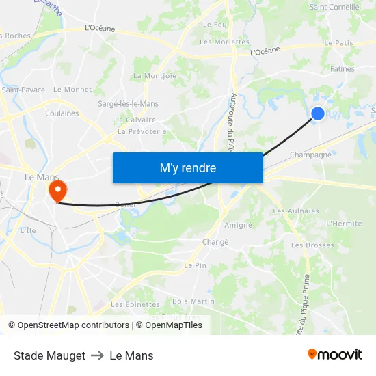 Stade Mauget to Le Mans map