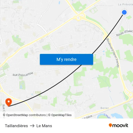 Taillandières to Le Mans map