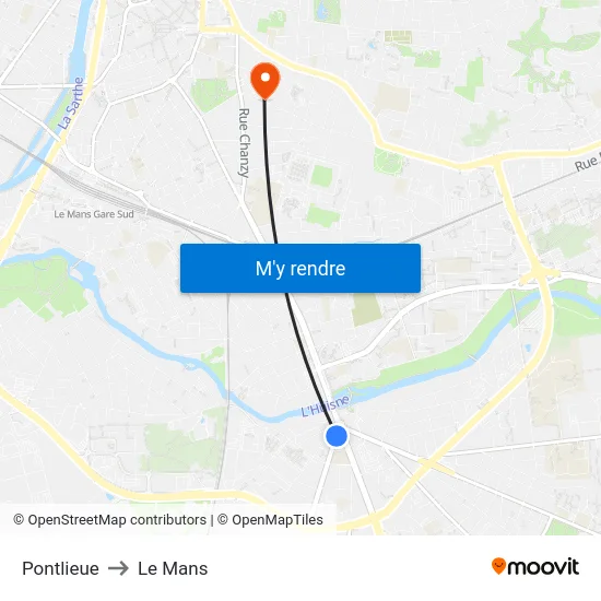 Pontlieue to Le Mans map