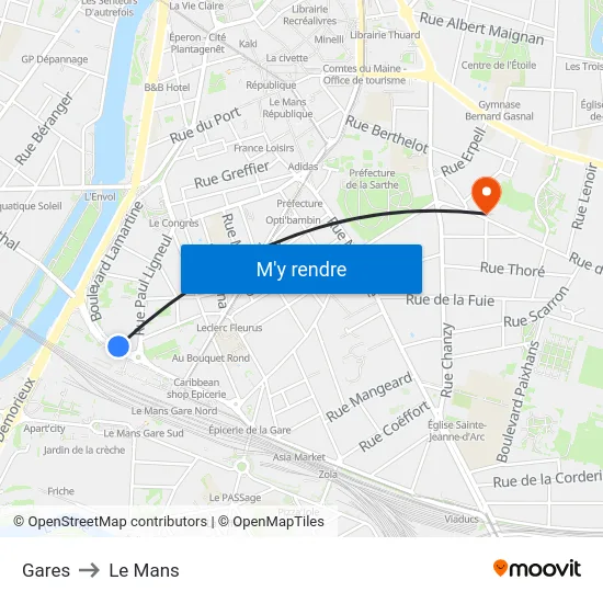 Gares to Le Mans map