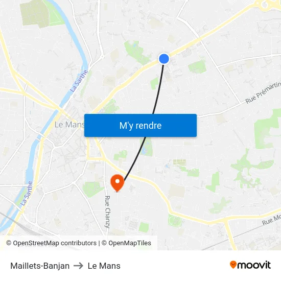 Maillets-Banjan to Le Mans map