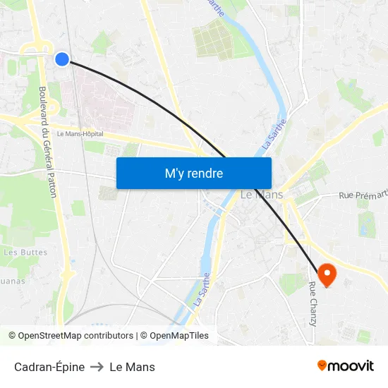 Cadran-Épine to Le Mans map