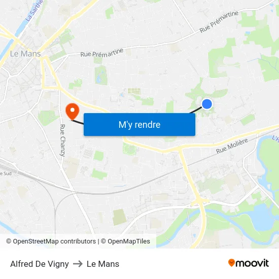 Alfred De Vigny to Le Mans map