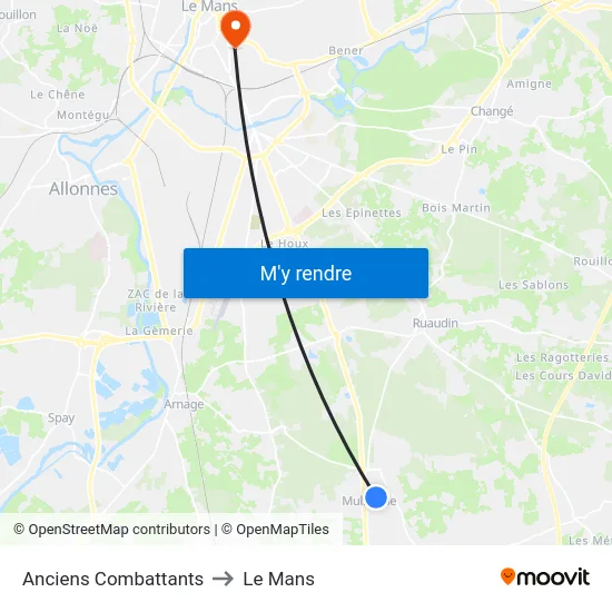 Anciens Combattants to Le Mans map