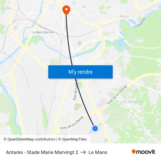 Antarès - Stade Marie Marvingt 2 to Le Mans map