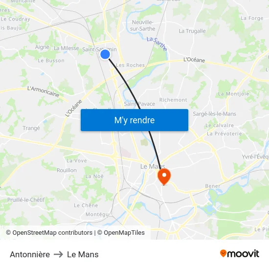 Antonnière to Le Mans map