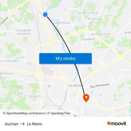 Auchan to Le Mans map