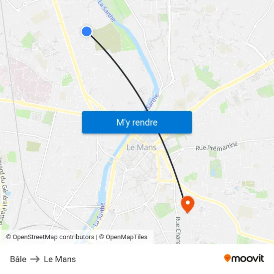 Bâle to Le Mans map