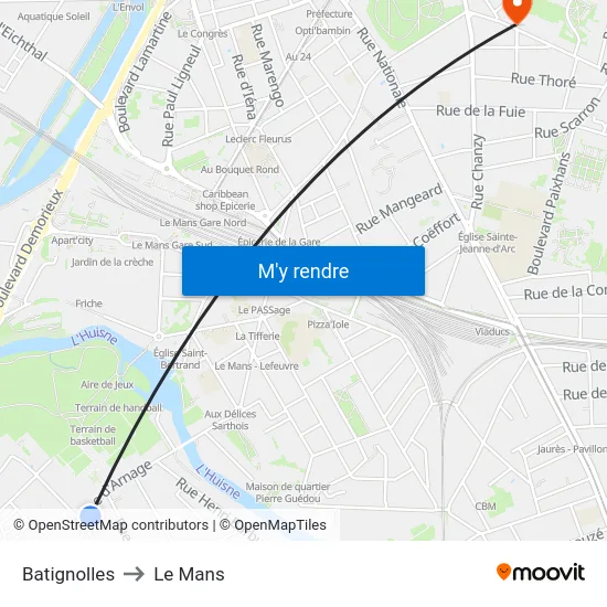 Batignolles to Le Mans map