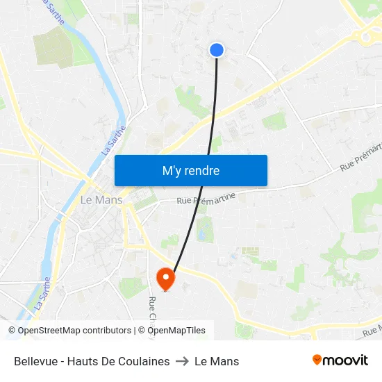 Bellevue - Hauts De Coulaines to Le Mans map