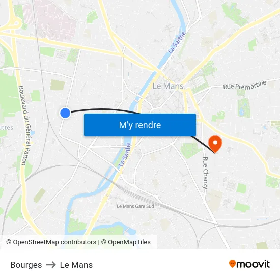 Bourges to Le Mans map