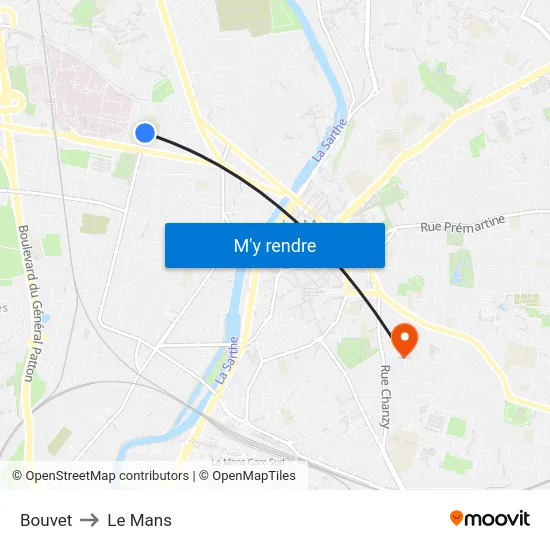 Bouvet to Le Mans map