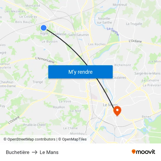 Buchetière to Le Mans map