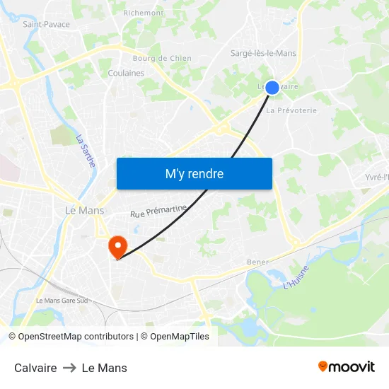 Calvaire to Le Mans map