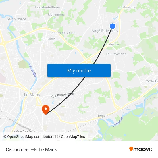 Capucines to Le Mans map