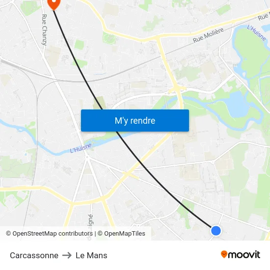 Carcassonne to Le Mans map