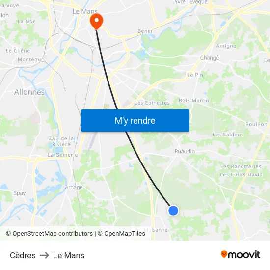 Cèdres to Le Mans map