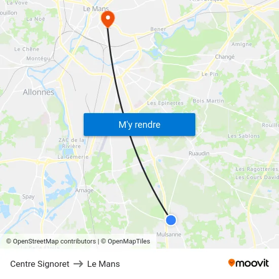 Centre Signoret to Le Mans map