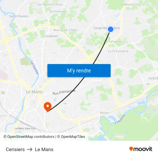 Cerisiers to Le Mans map