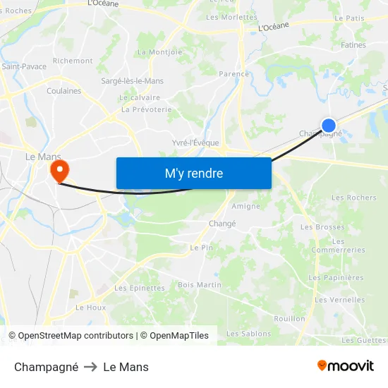 Champagné to Le Mans map