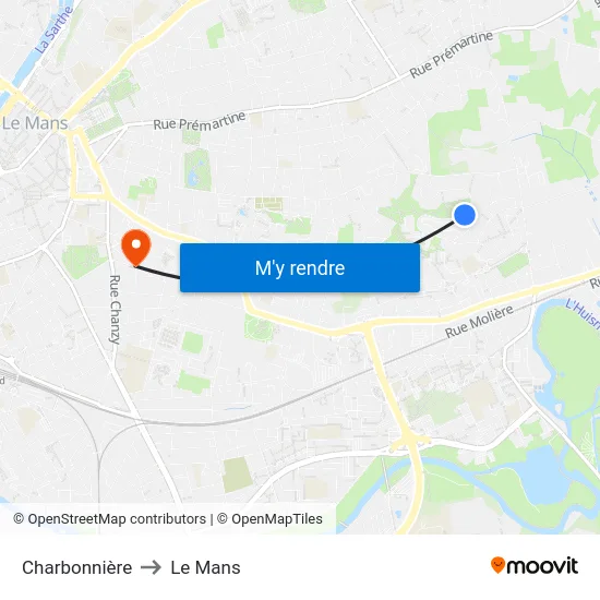 Charbonnière to Le Mans map